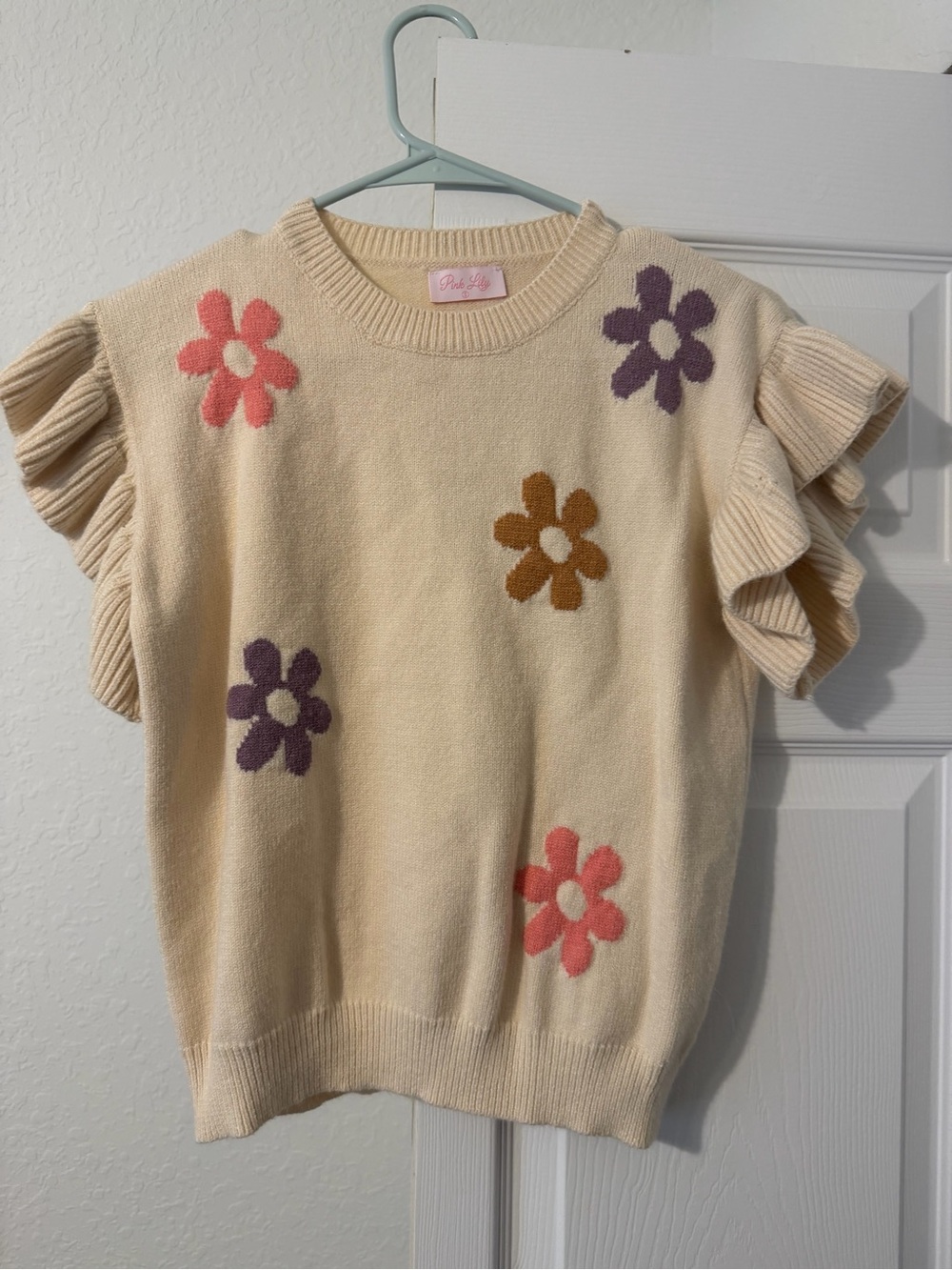 Pink Lily Cream Floral Knit Pullover
